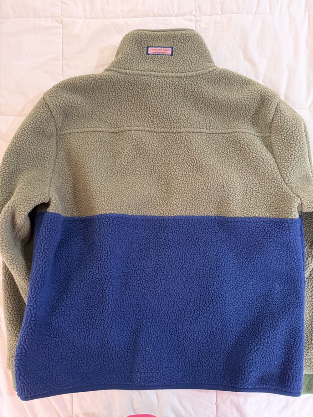 Vineyard Vines Two-Tone Olive & Navy Fleece Pullover - Picture 3 of 3